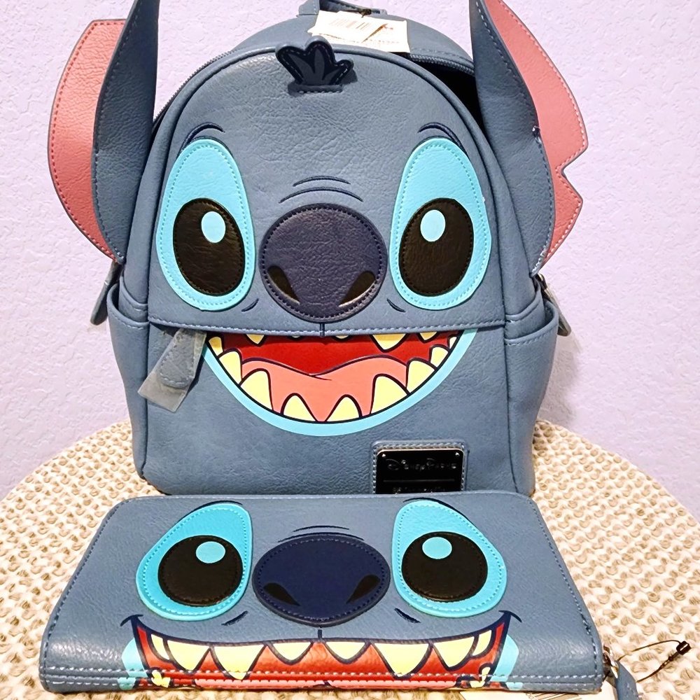 NEW Loungefly Stitch Faux Leather Mini Backpack & Wallet